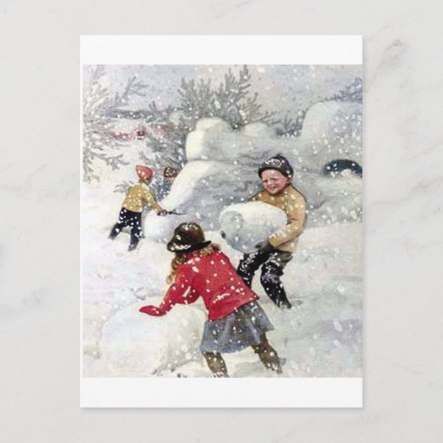 children playing in snow postcard (Front)