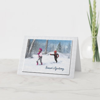 Children Playing in the Snow Christmas Card