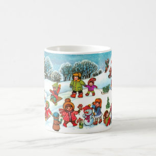 Children playing in the snow coffee mug