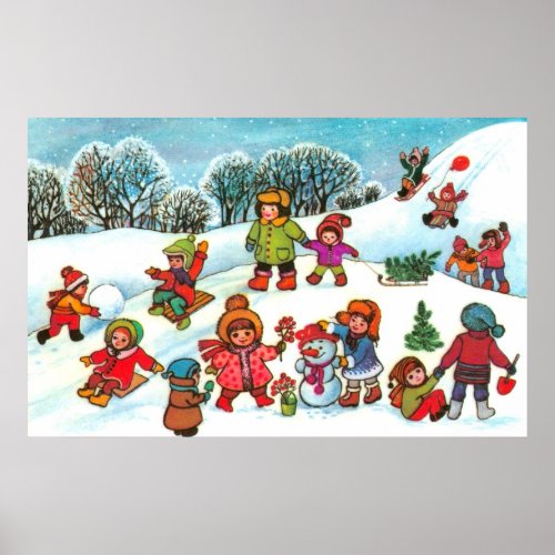 Children playing in the snow poster