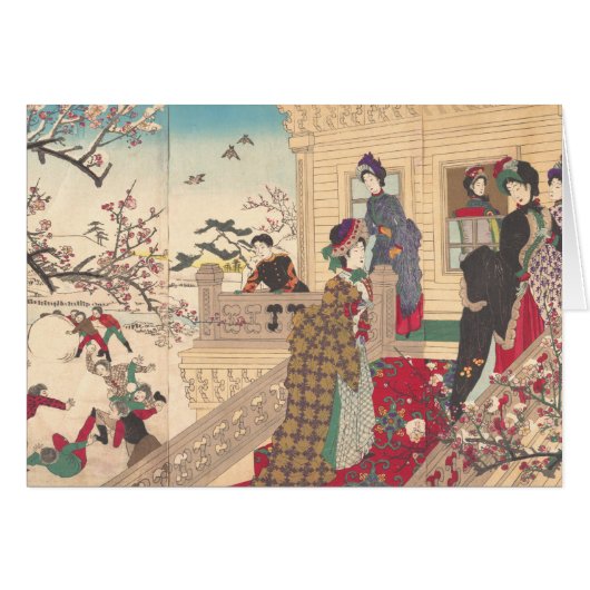 Children Playing in the Snow under Plum Trees Cards (Front Horizontal)
