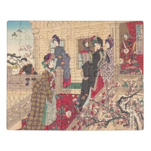 Children Playing in the Snow under Plum Trees Jigsaw Puzzle