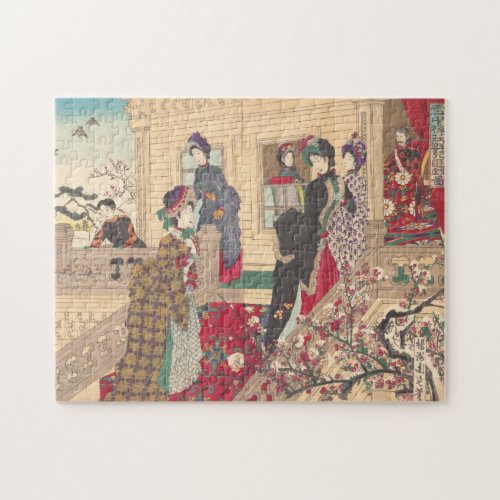 Children Playing in the Snow under Plum Trees Jigsaw Puzzle