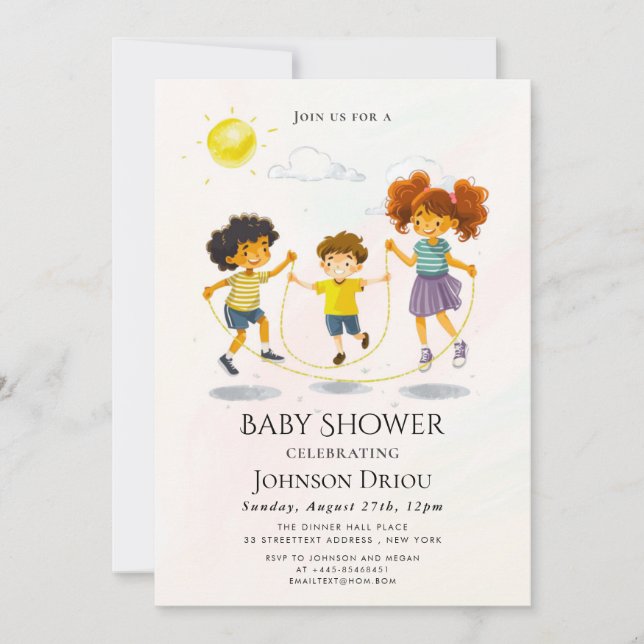 Children Playing on a Rope Kids Party Invitation (Front)