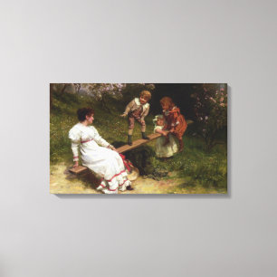 Children Playing on a Seesaw (by Frederick Morgan) Canvas Print