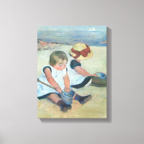 Children Playing On Beach Vintage Oil Painting Canvas Print