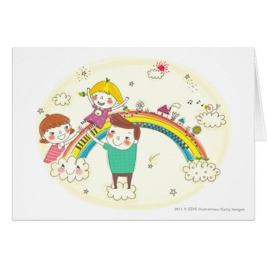 Children playing on rainbow cards (Front Horizontal)