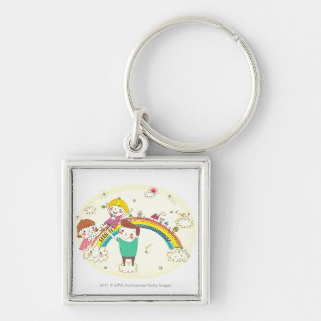 Children playing on rainbow keychain (Front)