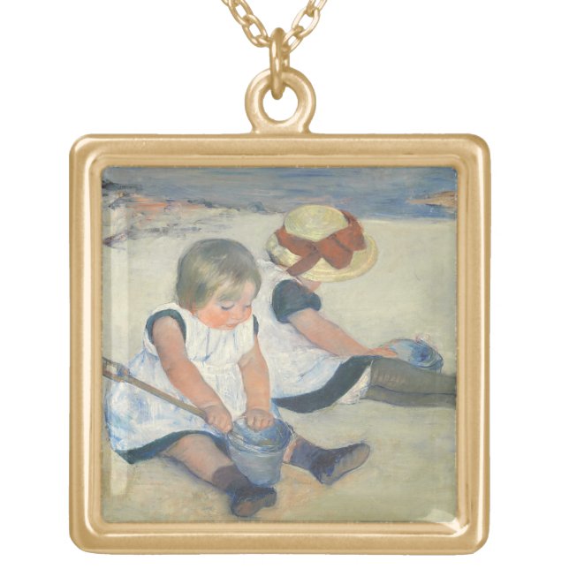 Children Playing on the Beach, 1884 Gold Plated Necklace (Front)