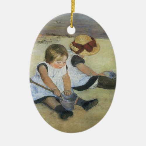 Children Playing on the Beach by Mary Cassatt Ceramic Ornament