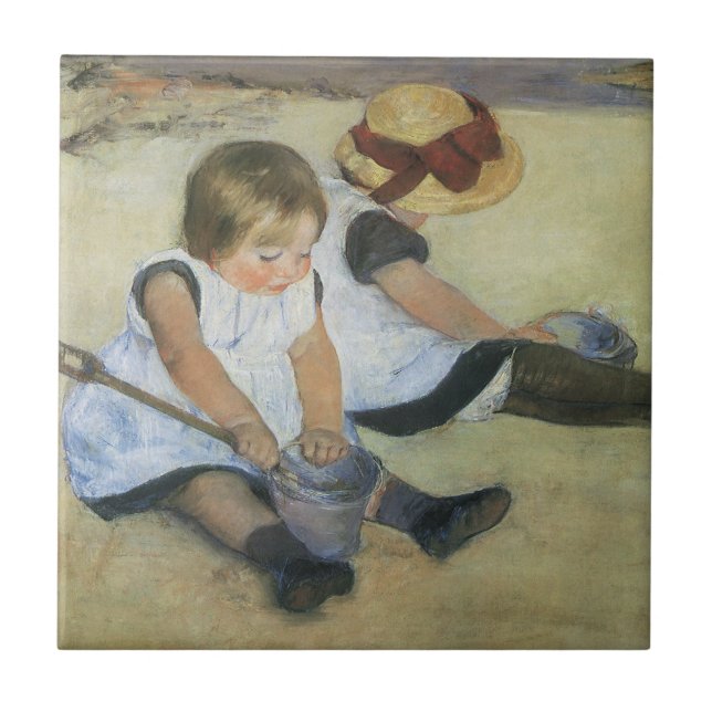 Children Playing on the Beach by Mary Cassatt Ceramic Tile (Front)
