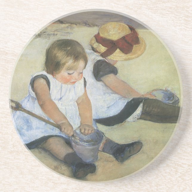 Children Playing on the Beach by Mary Cassatt Drink Coaster (Front)