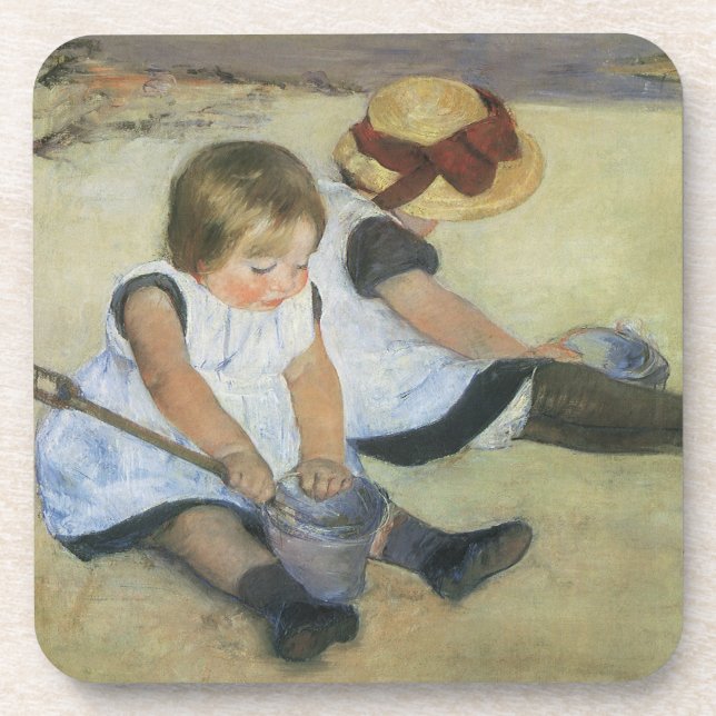 Children Playing on the Beach by Mary Cassatt Drink Coaster (Front)