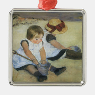 Children Playing on the Beach by Mary Cassatt Metal Ornament