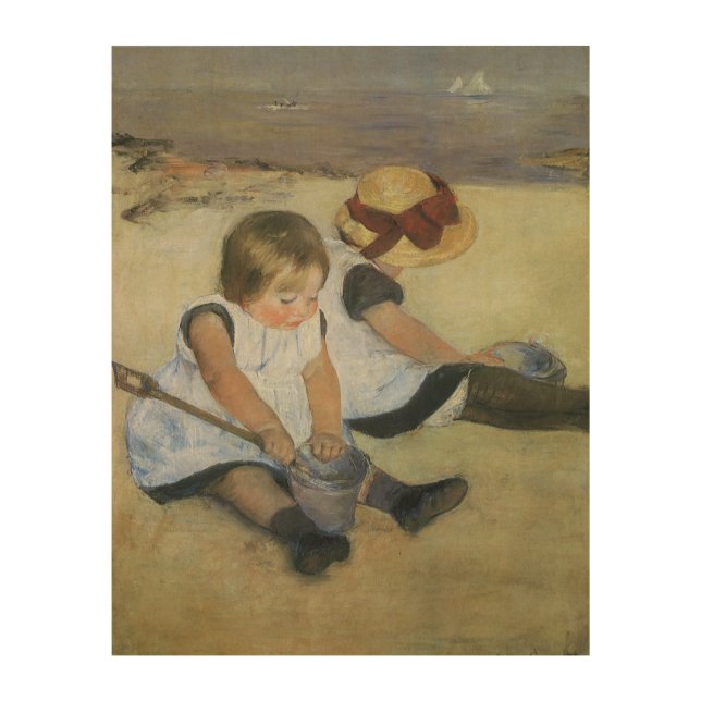 Children Playing on the Beach by Mary Cassatt Wood Wall Decor (Front)
