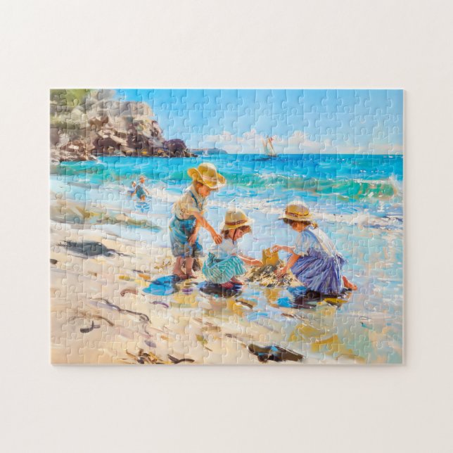 Children Playing on the Beach - Impressionist Art Jigsaw Puzzle (Horizontal)