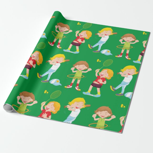 Children Playing Sport Wrapping Paper (Unrolled)