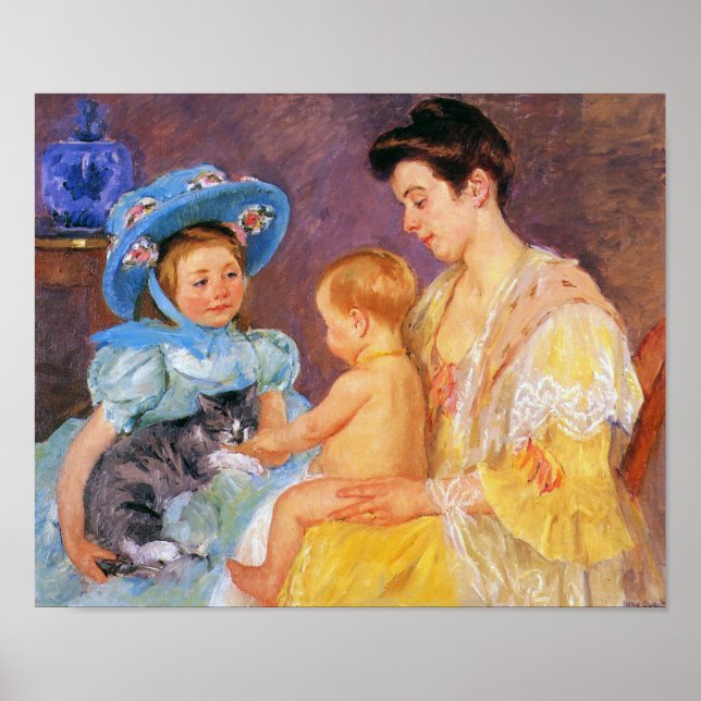 Children Playing with a Cat, Mary Cassatt Poster (Front)