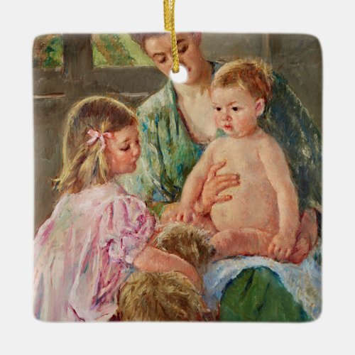 Children Playing with a Dog by Mary Cassatt Ceramic Ornament