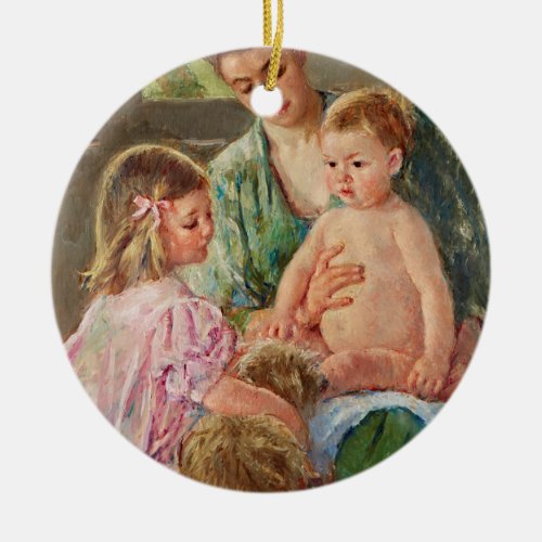 Children Playing with a Dog by Mary Cassatt Ceramic Ornament