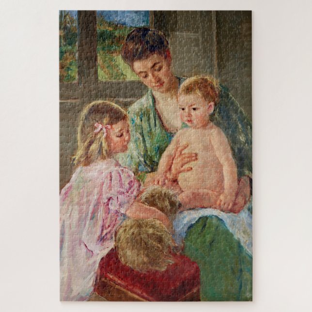Children Playing with a Dog by Mary Cassatt Jigsaw Puzzle (Vertical)