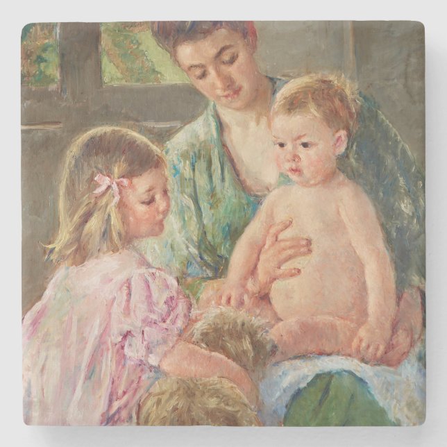 Children Playing with a Dog by Mary Cassatt Stone Coaster (Front)