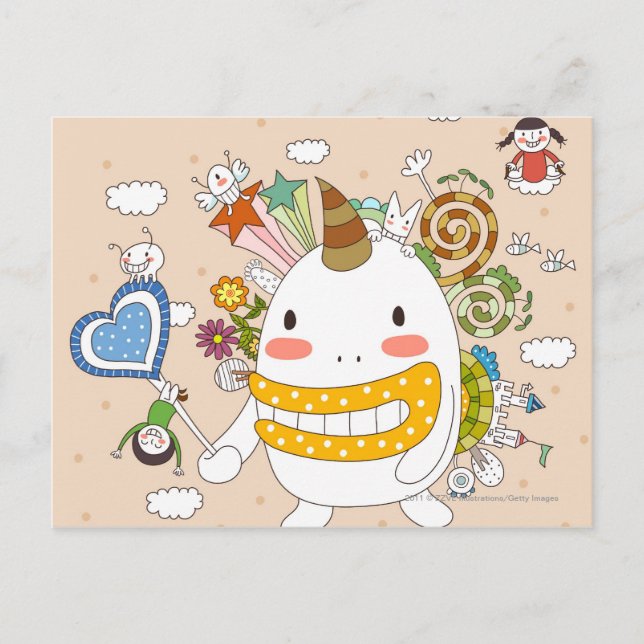 Children playing with monster postcard (Front)