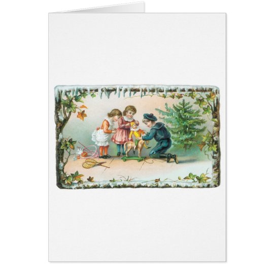 Children Playing with Toys on Christmas Card