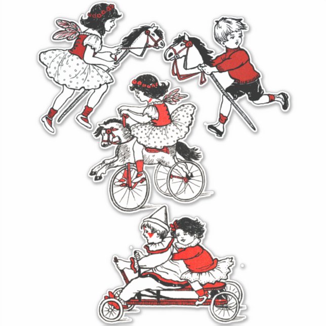 Children Playing with toys Vintage illustration Sticker (Front)