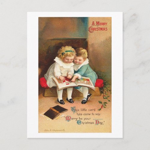 Children Reading Book Christmas Card