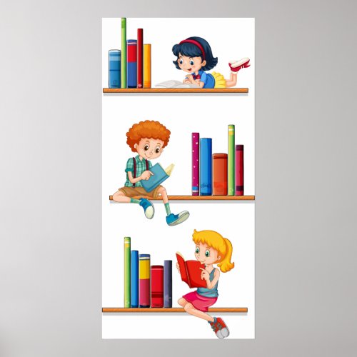Children Reading Books Poster