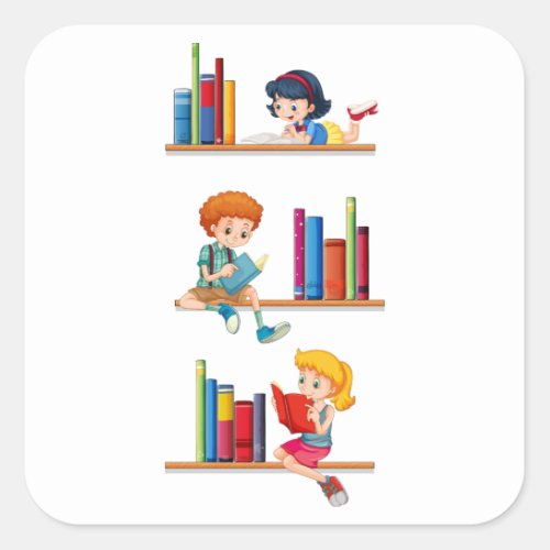 Children Reading Books Square Sticker