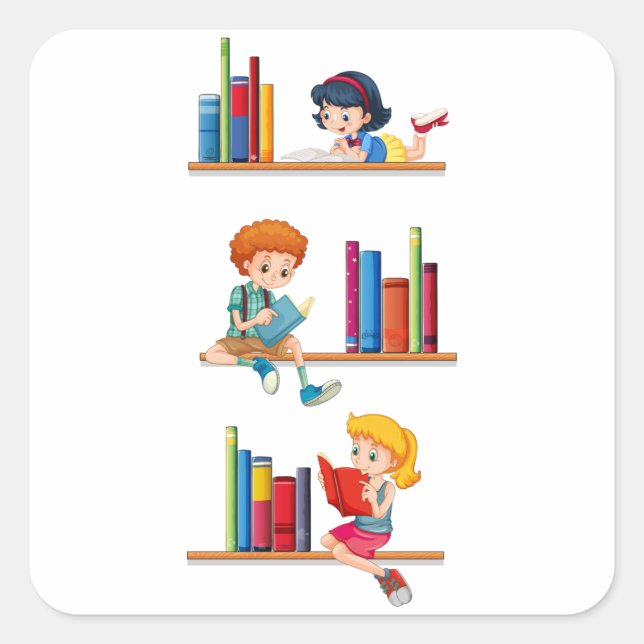Children Reading Books Square Sticker (Front)