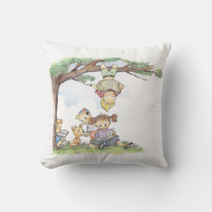 Children Reading Under Tree Throw Pillow