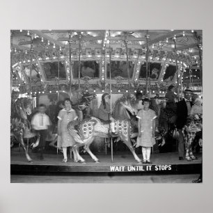 Children Riding Carousel, 1925. Vintage Photo Poster