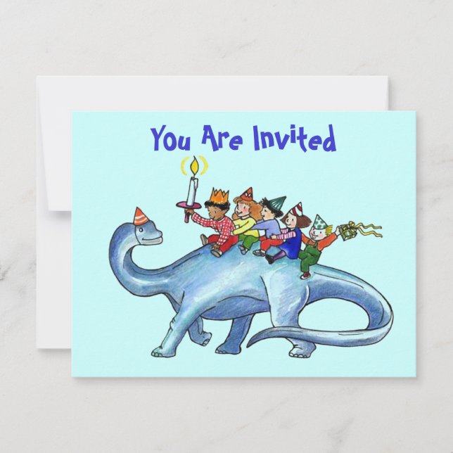 Children Riding Dinosaur BIRTHDAY PARTY INVITATION (Front)