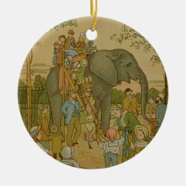 Children Riding on the Elephant (litho) Ceramic Ornament (Front)