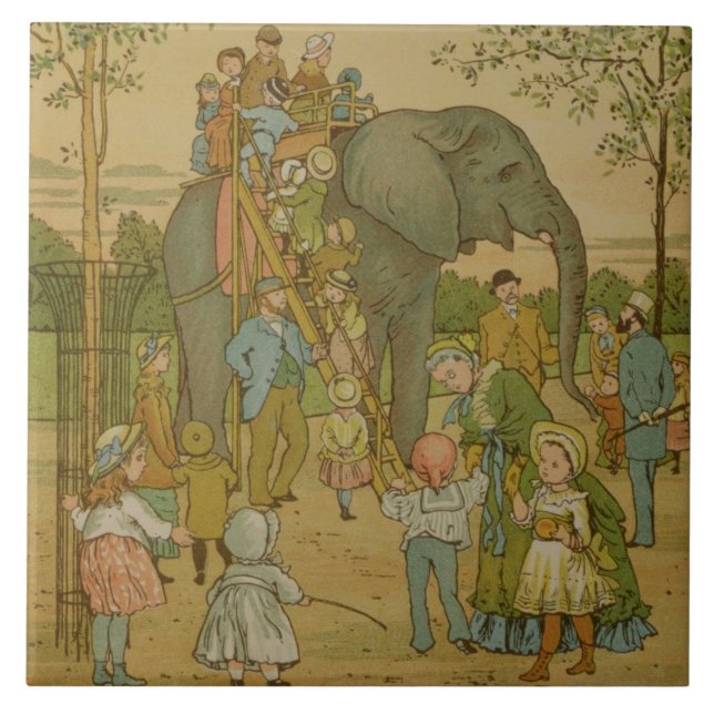 Children Riding on the Elephant (litho) Ceramic Tile (Front)
