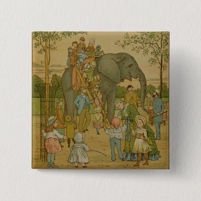 Children Riding on the Elephant (litho) Pinback Button (Front)