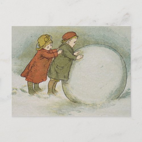 Children Rolling Snowballs Postcard