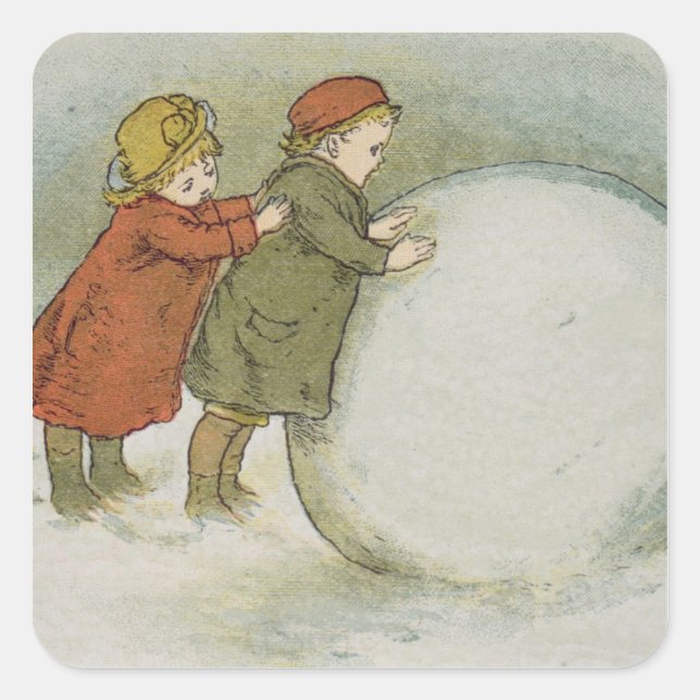 Children Rolling Snowballs Square Sticker (Front)