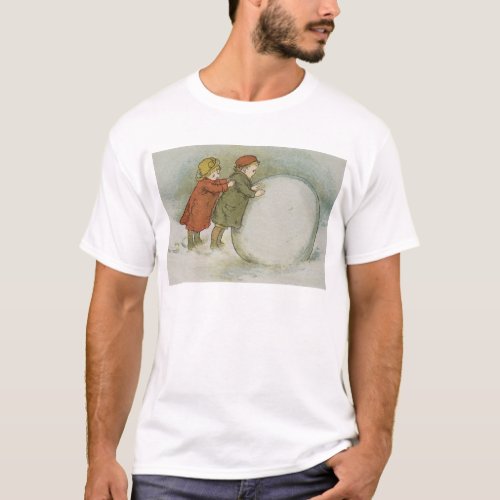 Children Rolling Snowballs T_Shirt