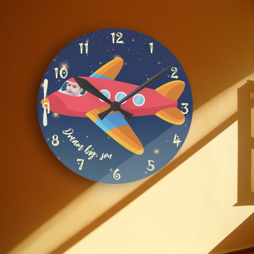 Children Room Decor _ Dream Big Airplane Pilot Round Clock