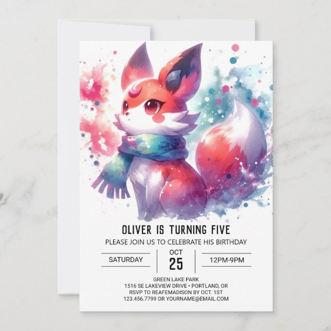 Children Rustic Fox Birthday Invitation (Front)