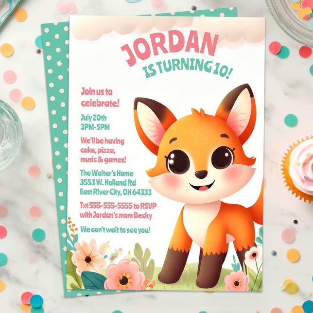 Children’s Cute Little Fox Birthday Party Invitation (Creator Uploaded)