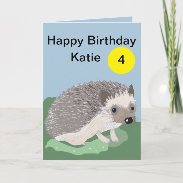 Children’s editable cute baby Hedgehog age card (Front)