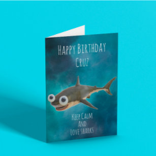 Children’s Keep Calm Love Sharks Birthday Card