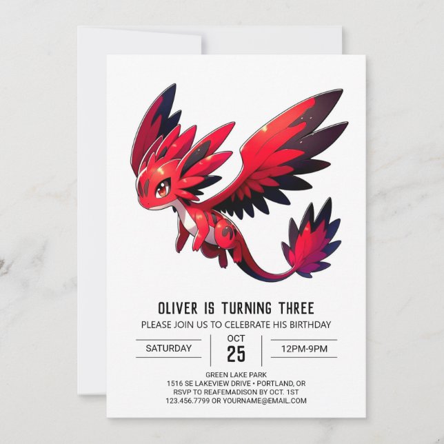Children’s Sweet Dragon Birthday Invitation (Front)