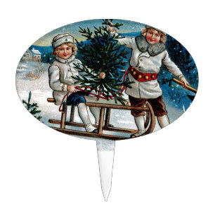 Children Sledding Cake Topper