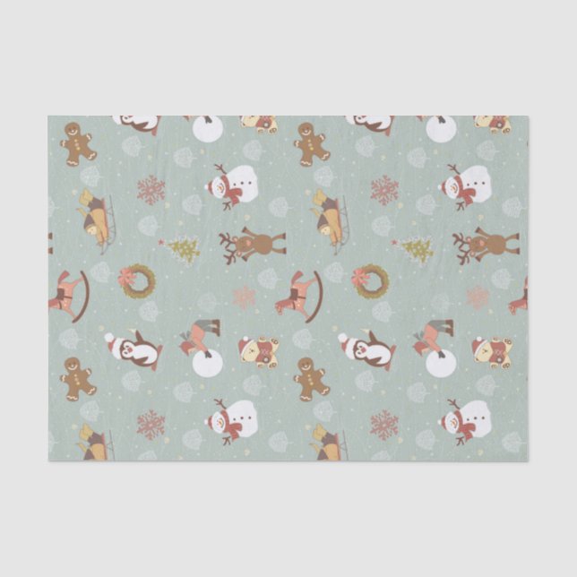 Children, Snowman And Gingerbread Tissue Paper (Front)
